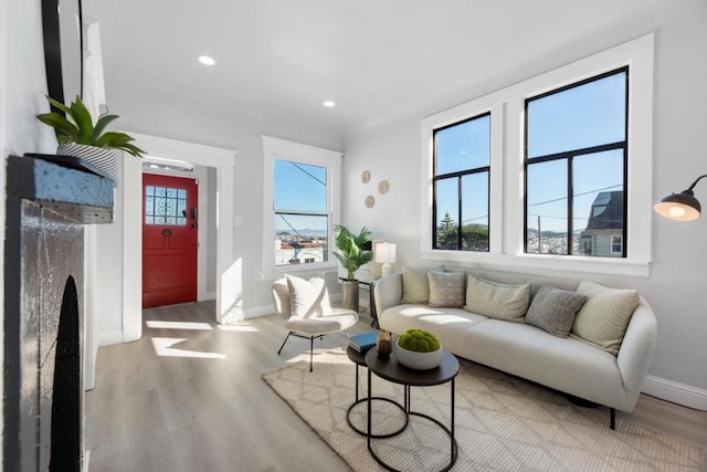 living room with a healthy amount of sunlight and light wood-type flooring