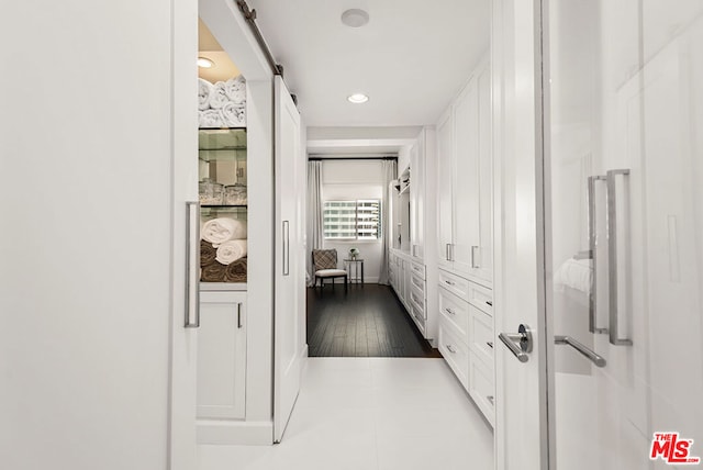 hall featuring dark wood-type flooring