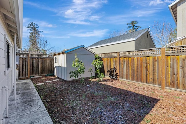 view of yard featuring a storage unit