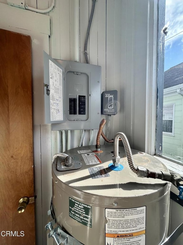 utility room with water heater and electric panel