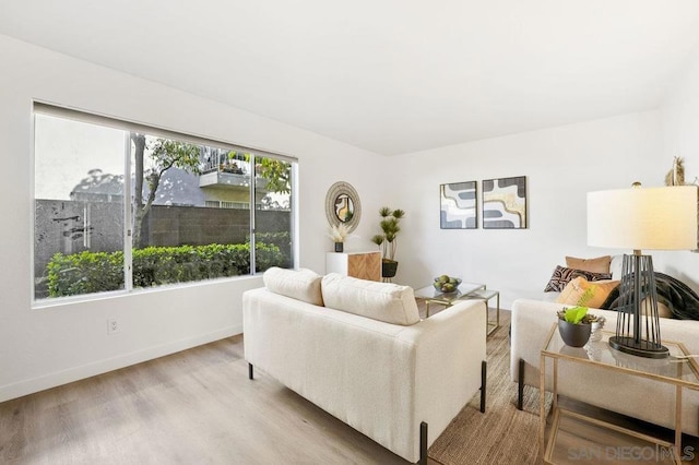 living room with light hardwood / wood-style floors