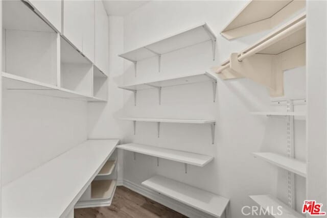 spacious closet with dark wood-type flooring