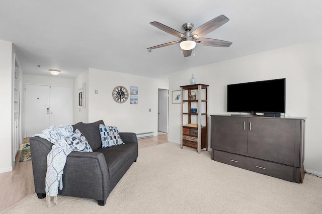 910 N Pacific St Unit 41, Oceanside, CA 92054 - living room with ceiling fan, a baseboard radiator, and light carpet