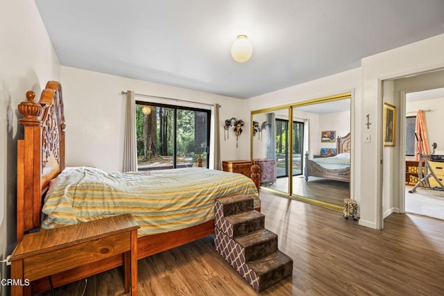 bedroom featuring hardwood / wood-style floors and a closet