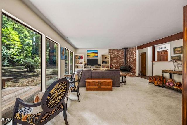 interior space featuring a wood stove