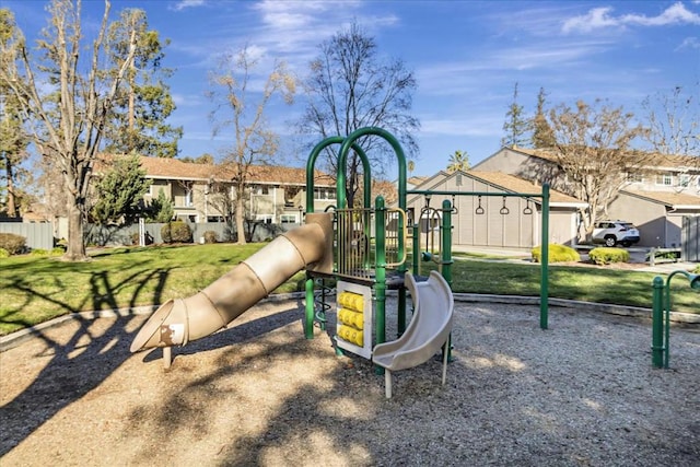 view of play area featuring a lawn