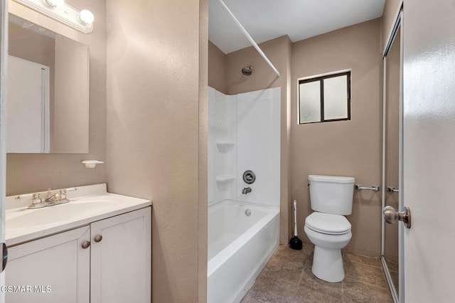 full bathroom with shower / washtub combination, toilet, and vanity