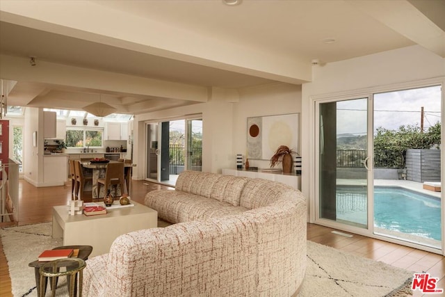 living room with light hardwood / wood-style floors