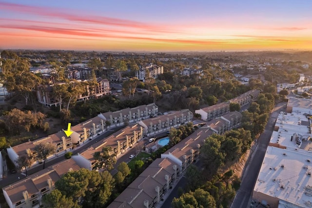 view of aerial view at dusk