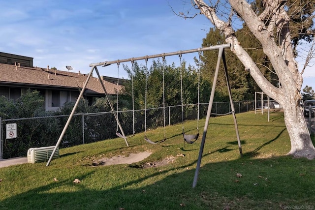 view of jungle gym featuring a yard