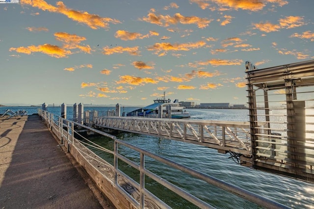 view of dock with a water view