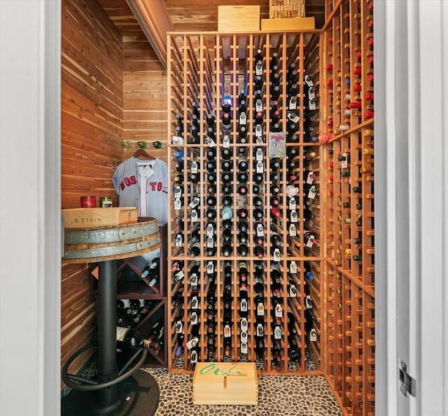 wine area with wood walls