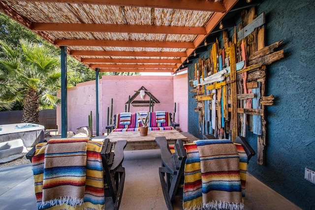 view of patio with a hot tub