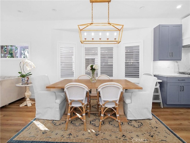 dining area featuring dark wood-type flooring