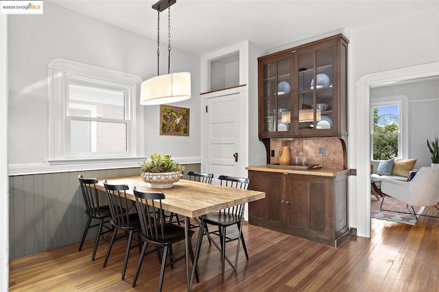 dining room with dark wood-type flooring