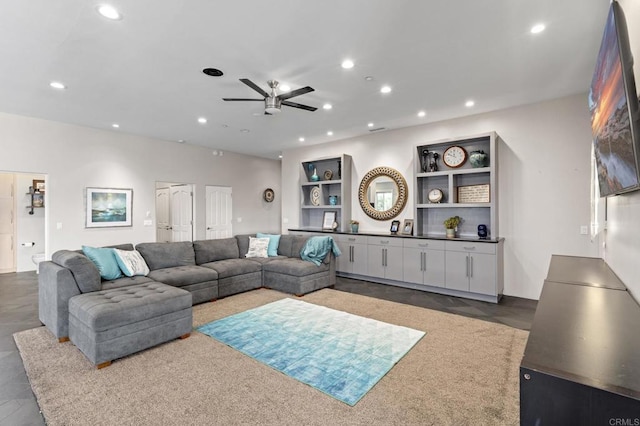 living room featuring ceiling fan