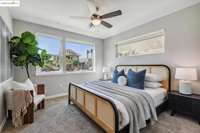 bedroom with carpet floors and ceiling fan