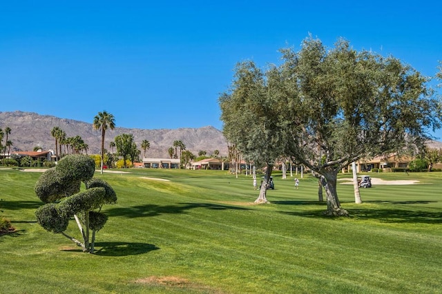 view of home's community with a yard and a mountain view