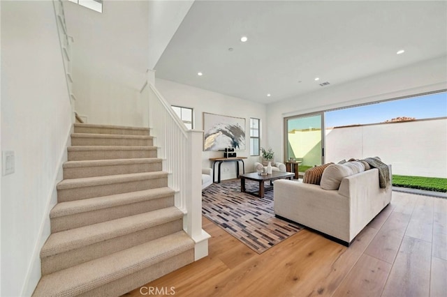 living room with hardwood / wood-style flooring