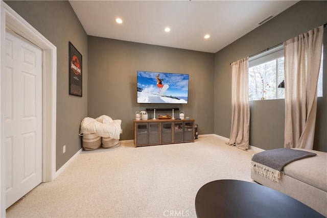 home theater room with carpet flooring