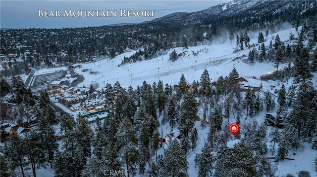 snowy aerial view featuring a mountain view