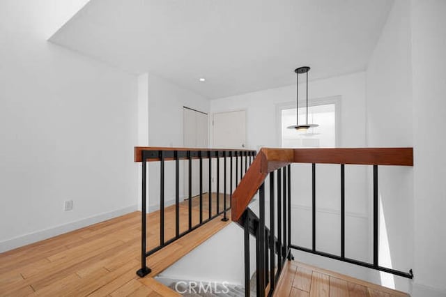 staircase featuring wood-type flooring