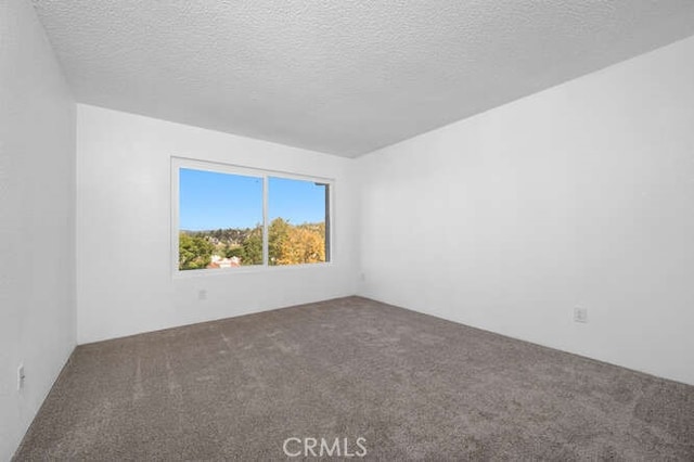 carpeted empty room featuring a textured ceiling