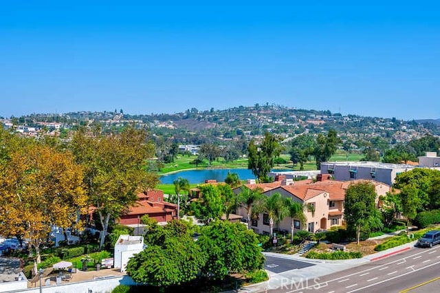 aerial view featuring a water view