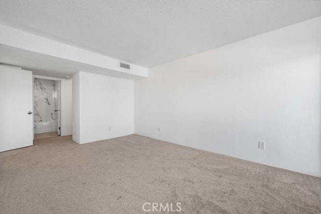 unfurnished room featuring light colored carpet and a textured ceiling