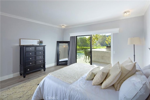 bedroom featuring access to exterior and light wood-type flooring