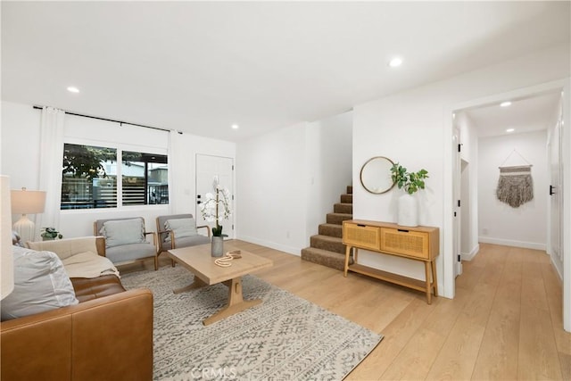 living room featuring light wood-type flooring