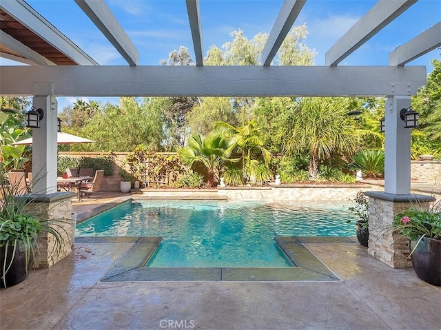 view of swimming pool featuring a fenced in pool and a patio area