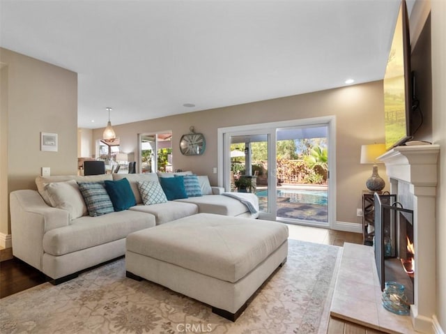 living room featuring hardwood / wood-style floors and a wealth of natural light