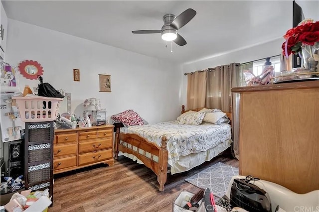 bedroom featuring ceiling fan and dark hardwood / wood-style flooring