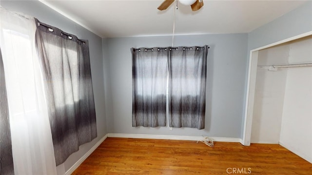 interior space featuring ceiling fan and hardwood / wood-style floors