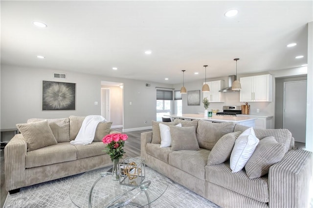 living room with light wood-type flooring