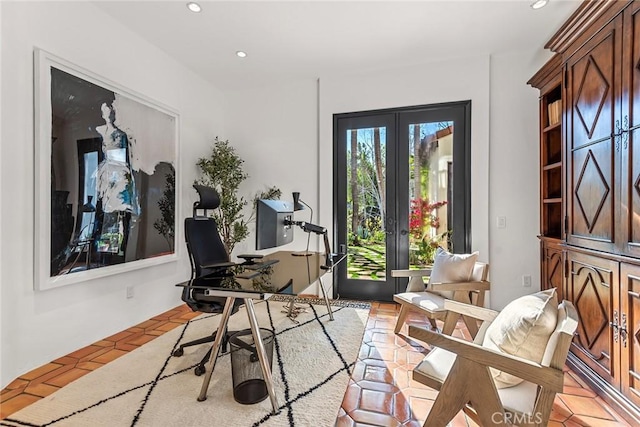 miscellaneous room featuring french doors and light tile patterned flooring