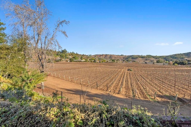 view of yard featuring a rural view and fence