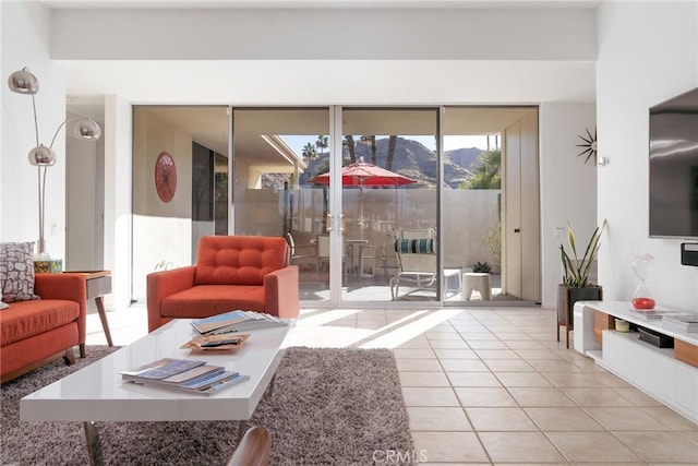 living room featuring light tile patterned floors