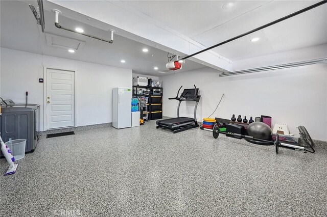 23726 La Salle Canyon Rd, Newhall, CA 91321 - workout room with washer / dryer and recessed lighting