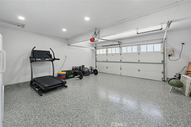 23726 La Salle Canyon Rd, Newhall, CA 91321 - garage with a garage door opener and recessed lighting