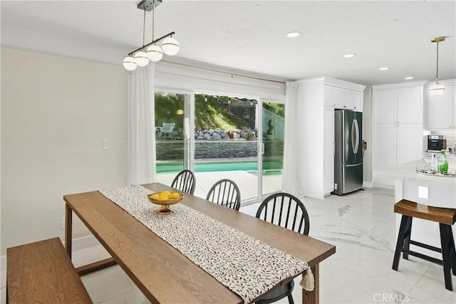 23726 La Salle Canyon Rd, Newhall, CA 91321 - dining space featuring recessed lighting and light marble finish floors