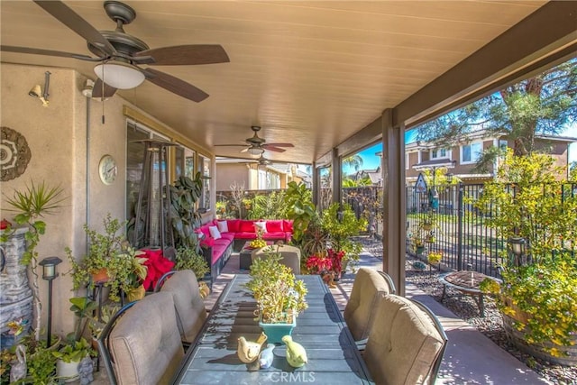 view of patio / terrace featuring an outdoor hangout area and ceiling fan