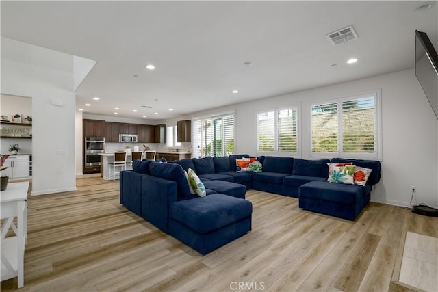 living room with light wood-type flooring