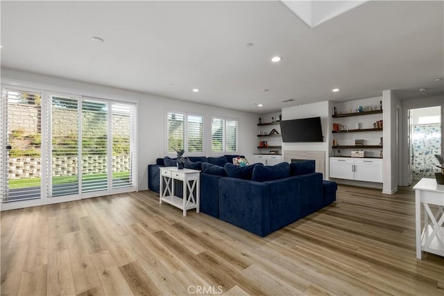 living room featuring light wood-type flooring