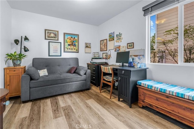 home office featuring light hardwood / wood-style floors