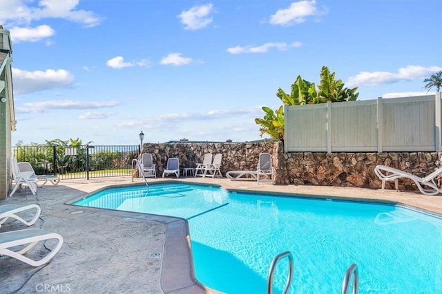 view of swimming pool with a patio area