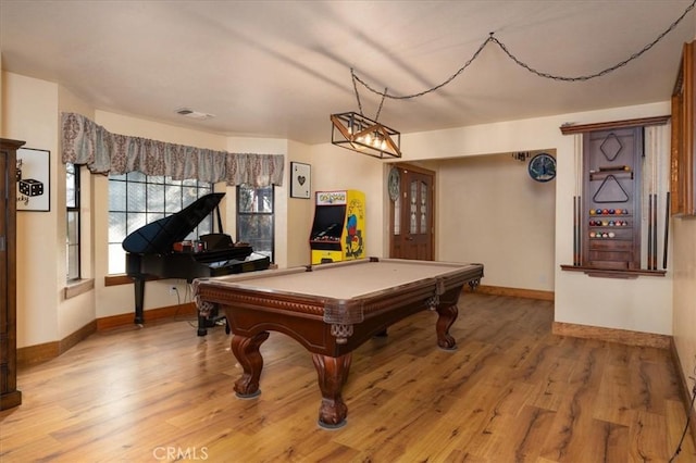 rec room with wood-type flooring and billiards