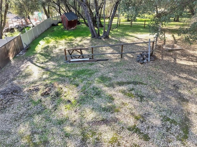 view of yard with a storage unit