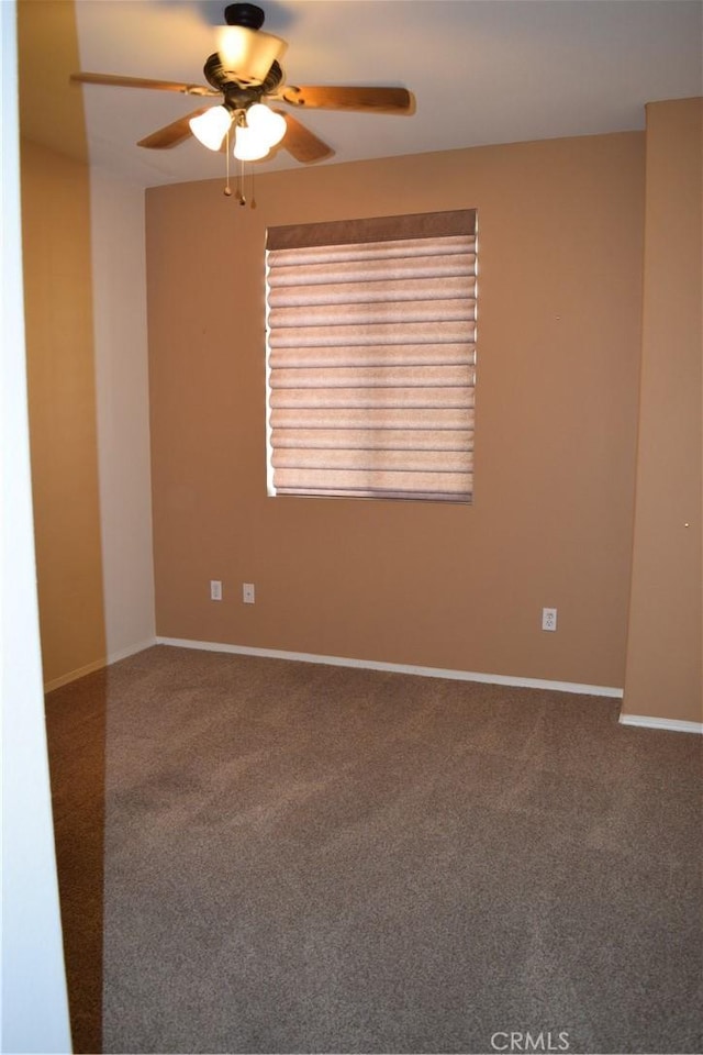 spare room featuring ceiling fan and carpet flooring